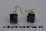 NGE5086 10*15mm cube amethyst gemstone earrings wholesale