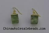 NGE5090 10*15mm cube green rutilated quartz gemstone earrings wholesale