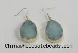 NGE77 20*30mm teardrop druzy agate gemstone earrings wholesale