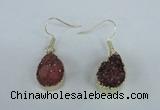 NGE82 13*18mm teardrop druzy agate gemstone earrings wholesale