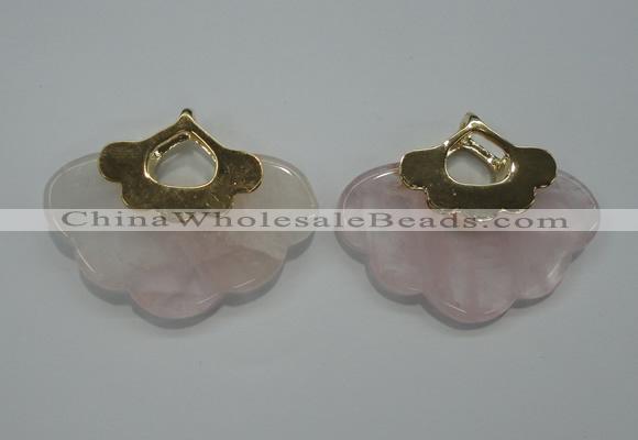 NGP1076 8*40*50mm rose quartz pendants with brass setting