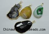 NGP1114 30*40 - 45*65mm freeform druzy agate pendants with brass setting