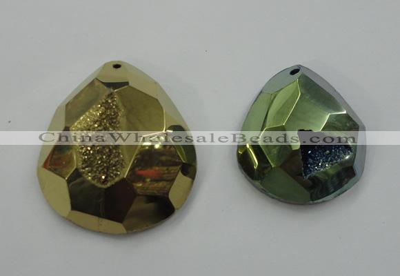 NGP1132 40*45 - 50*55mm faceted teardrop plated druzy agate pendants