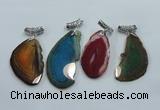 NGP1230 35*65mm - 45*70mm freeform agate pendants with brass setting