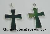 NGP1286 32*45mm cross green agate pendants with brass setting