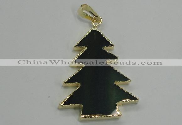 NGP1290 35*45mm leaf green agate pendants with brass setting