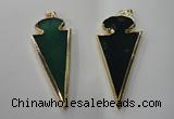 NGP1291 30*65mm green agate pendants with brass setting