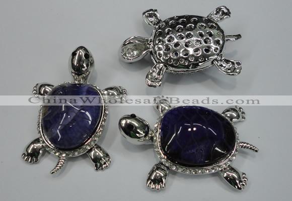 NGP1299 43*60mm tortoise agate pendants with crystal pave alloy settings