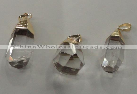 NGP1357 15*30mm - 20*35mm faceted nuggets white crystal pendants