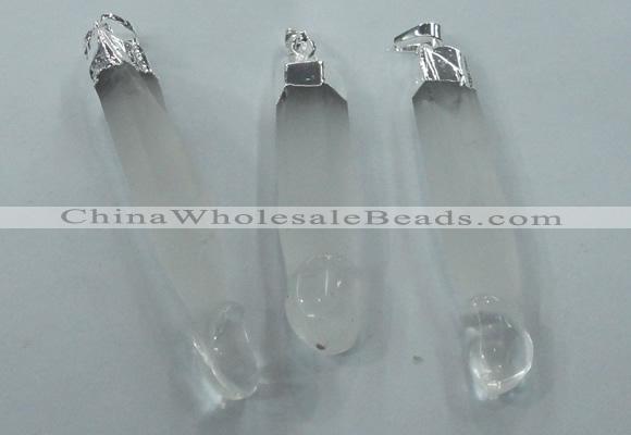 NGP1358 10*45mm - 15*75mm carved white crystal pendants
