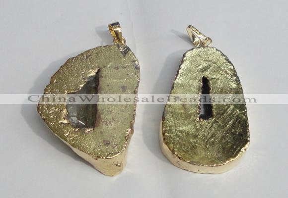 NGP1386 35*40mm - 40*50mm freeform plated druzy agate pendants