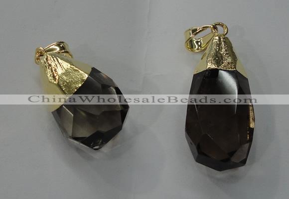 NGP1391 15*25mm - 20*35mm faceted nuggets smoky quartz pendants