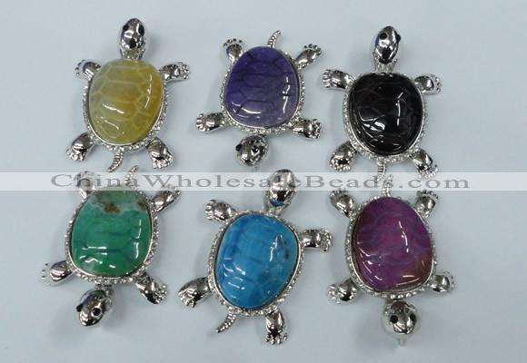 NGP1436 43*60mm tortoise agate pendants with crystal pave alloy settings