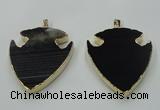 NGP1451 47*57mm arrowhead black agate gemstone pendants wholesale