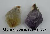 NGP1467 22*45mm - 25*50mm nuggets amethyst & citrine pendants