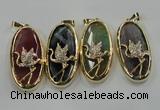 NGP1564 8*28*60mm oval agate with brass setting pendants