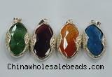 NGP1566 11*32*58mm marquise agate with brass setting pendants