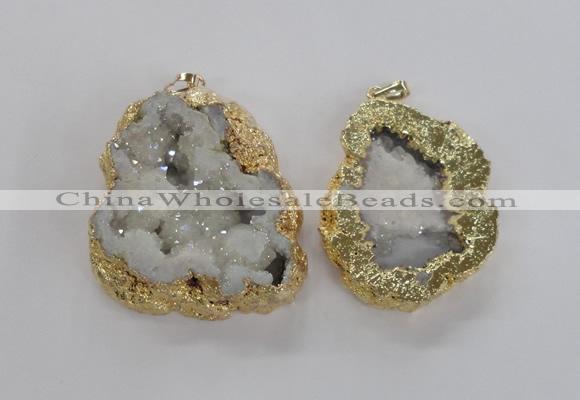 NGP1675 35*40mm - 45*50mm freeform plated druzy agate pendants