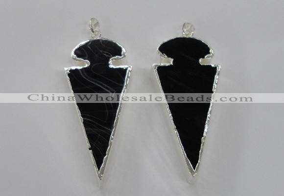 NGP1807 25*60mm - 30*65mm arrowhead black agate pendants
