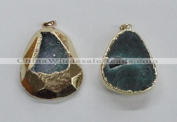 NGP1999 35*45mm - 40*50mm freeform plated druzy agate pendants