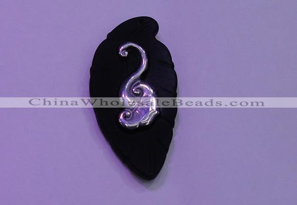 NGP2000 22*45mm carved silver plated matte black obsidian pendants