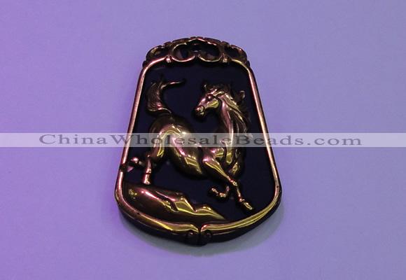 NGP2019 38*52mm carved gold plated matte black obsidian pendants