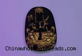 NGP2034 40*65mm carved gold plated matte black obsidian pendants