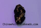 NGP2047 15*20*40mm carved gold plated matte black obsidian pendants