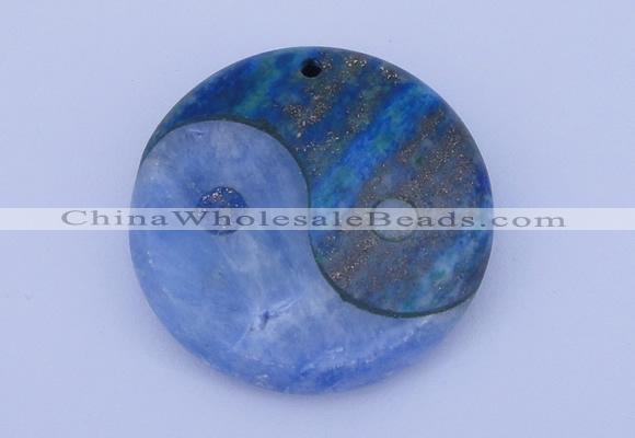 NGP207 6*40mm coin dyed blue lace agate & chrysocolla gemstone pendant