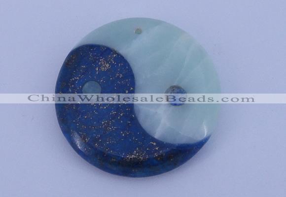 NGP209 6*40mm coin lapis lazuli & amazonite gemstone pendant