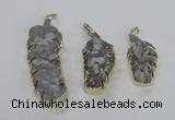 NGP2108 20*40mm - 25*65mm feather-shaped druzy agate pendants