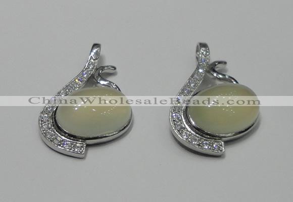 NGP2125 22*35mm agate gemstone pendants with crystal pave alloy settings