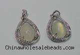 NGP2126 22*30mm agate gemstone pendants with crystal pave alloy settings