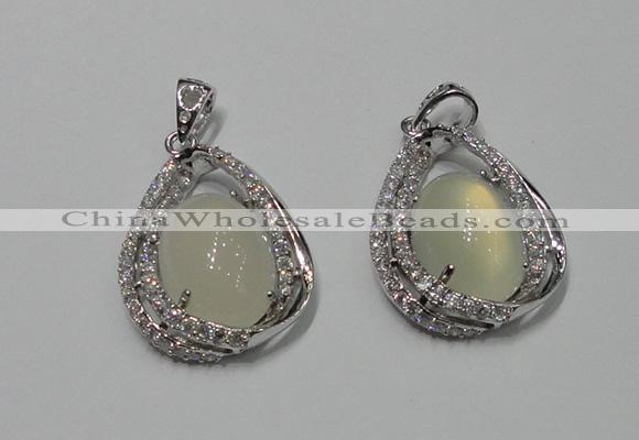 NGP2126 22*30mm agate gemstone pendants with crystal pave alloy settings