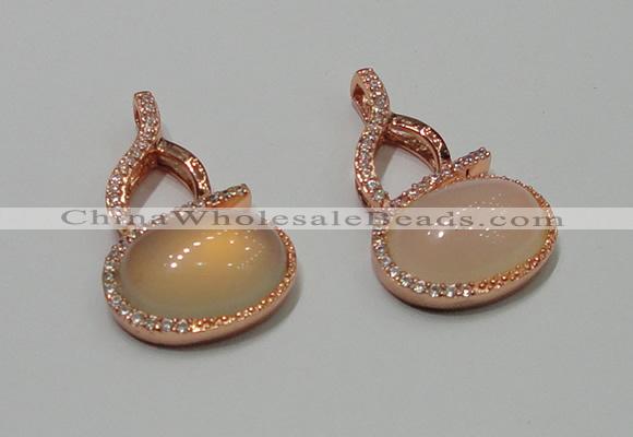 NGP2130 20*35mm agate gemstone pendants with crystal pave alloy settings