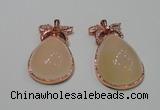 NGP2136 25*45mm agate gemstone pendants with crystal pave alloy settings