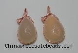 NGP2140 25*50mm agate gemstone pendants with crystal pave alloy settings