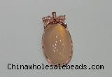 NGP2141 24*47mm agate gemstone pendants with crystal pave alloy settings