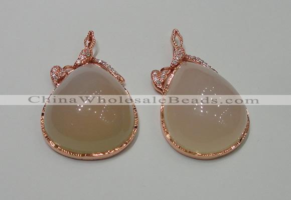 NGP2146 28*50mm agate gemstone pendants with crystal pave alloy settings
