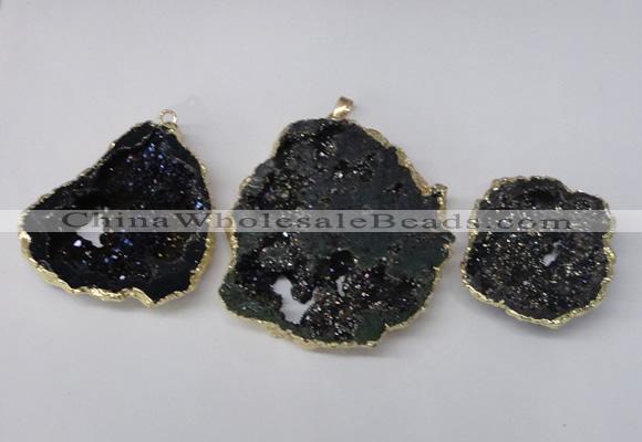 NGP2210 30*40mm - 45*55mm freeform plated druzy agate pendants