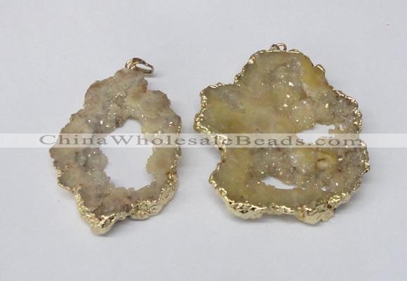 NGP2241 40*50mm - 45*55mm freeform plated druzy agate pendants