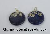 NGP2622 40mm flat round lapis lazuli gemstone pendants wholesale