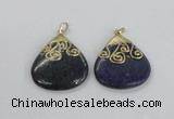 NGP2624 40*45mm flat teardrop lapis lazuli gemstone pendants wholesale