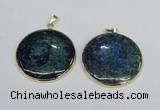 NGP2930 40*42mm flat round chrysocolla gemstone pendants