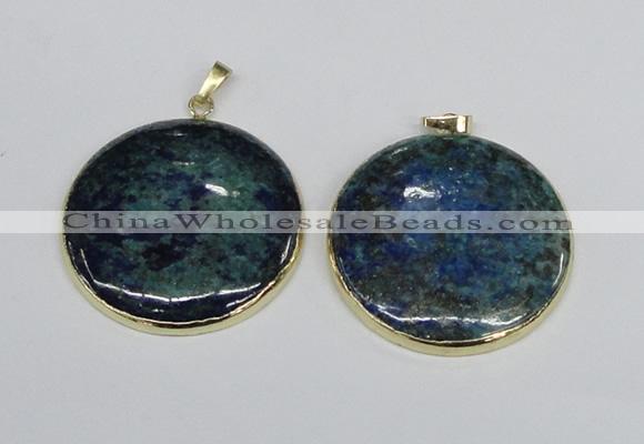 NGP2930 40*42mm flat round chrysocolla gemstone pendants