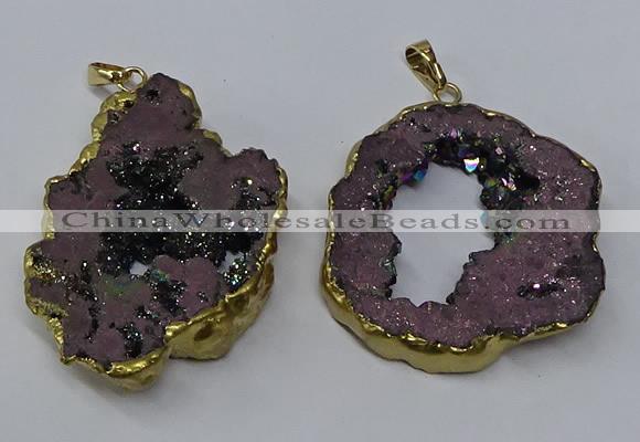 NGP3146 25*35mm - 40*50mm freeform plated druzy agate pendants