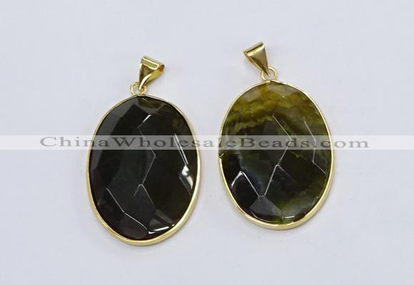 NGP3293 33*45mm faceted oval agate gemstone pendants wholesale