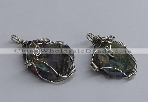 NGP3403 25*30mm - 30*35mm freeform plated druzy agate pendants