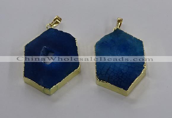 NGP3497 25*40mm - 30*45mm hexagon druzy agate pendants