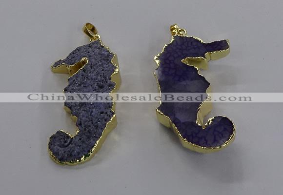 NGP3532 22*58mm - 25*55mm seahorse agate gemstone pendants